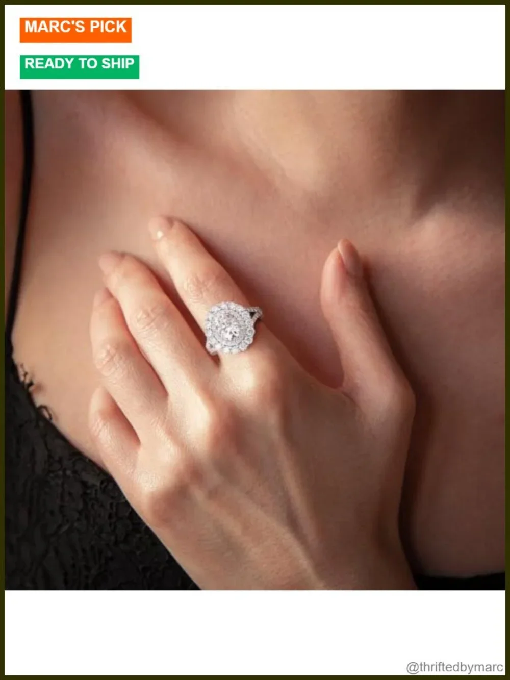 Moissanite Oval Halo Engagement Ring Sterling Silver Wedding Band